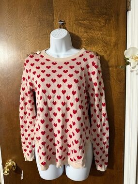 Heart Print Crewneck Sweater - Pink with Red Hearts